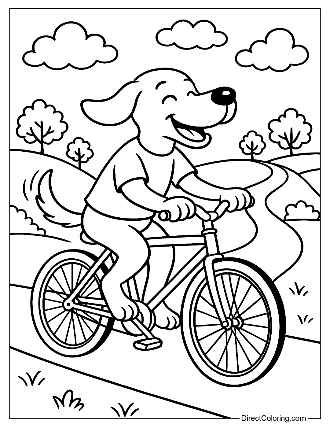 Dog Riding a Bicycle Coloring Page